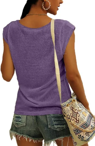 Miniatura 2 de Langwyqu - Blusas básicas de manga japonesa para mujer, remeras casuales de ajuste holgado, remeras sin mangas