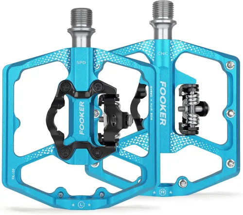 FOOKER Pedales de bicicleta de montaña MTB, doble función plana y pedal, 3 rodamientos sellados plataforma plana compatible con pedal sin clip Azul