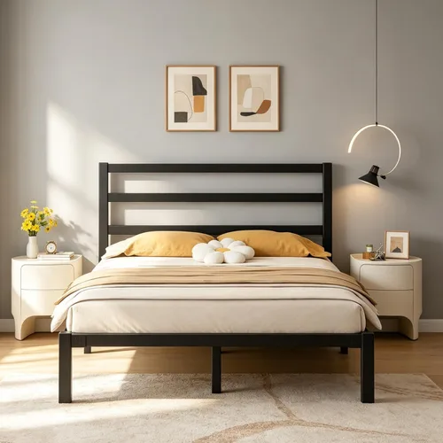 Miniatura 10 de LOEWAY Base de cama de tamaño individual con cabecero y estribo, espacio de almacenamiento debajo de la cama de 12 pulgadas, marco de cama de Negro