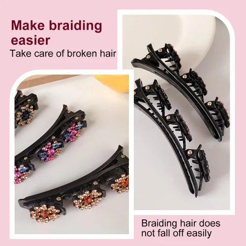 Miniatura 4 de 2 pinzas para el cabello trenzadas con piedra de cristal brillante, accesorios de cabello para mujer para corte de peinado, pinzas de pelo trenzadas