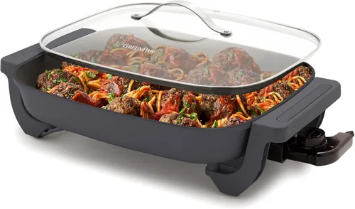 Miniatura 12 de GreenPan Plancha Eléctrica Avanzada de 10.5" x 20" con Cajón Calentador, Revestimiento Antiadherente de Cerámica Saludable Libre de PFAS, Control