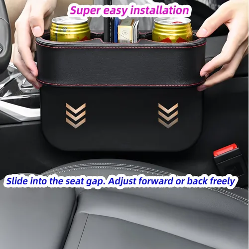 Miniatura 5 de Expansor de portavasos para automóvil y relleno de espacio para el asiento, funda de piel sintética con costuras, organizador de asiento delantero