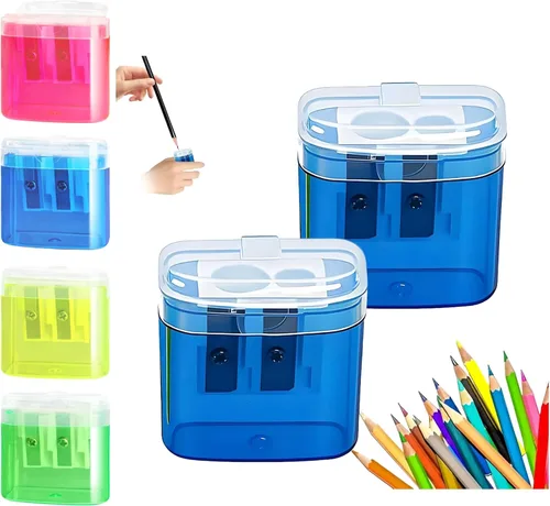 Sacapuntas con tapa, sacapuntas de mano de doble agujero, sacapuntas portátil para niños, adultos, estudiantes, clase escolar, oficina en casa