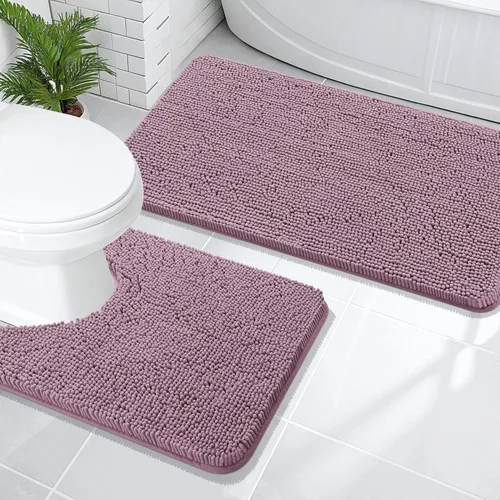 Miniatura 56 de OLANLY Juego de alfombras de baño de 2 piezas, alfombras de baño de chenilla suave y absorbente y alfombra de contorno en forma de U para inodoro