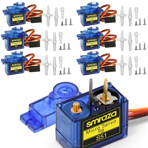 Miniatura 10 de Smraza 10 piezas SG90 9G Micro Servo Kit (engranaje metálico) para proyectos Arduino, robot RC, brazo de robot, helicóptero, control de avión, coche