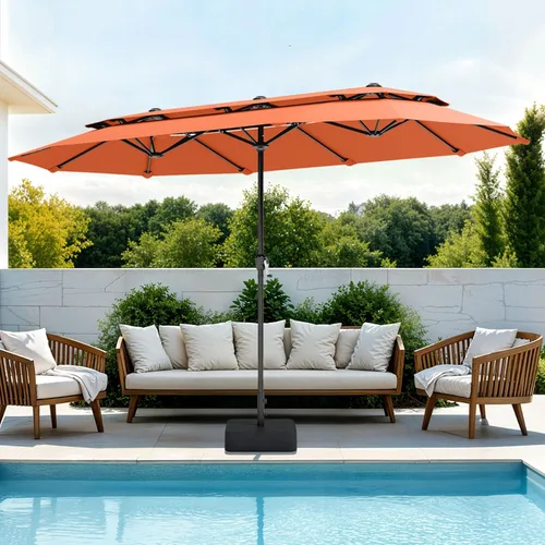 Miniatura 9 de Sombrilla PHI VILLA para terraza, extra grande, de doble sombrilla, de 450cm (base incluida), sombrilla doble para exterior, Marino Azul marino