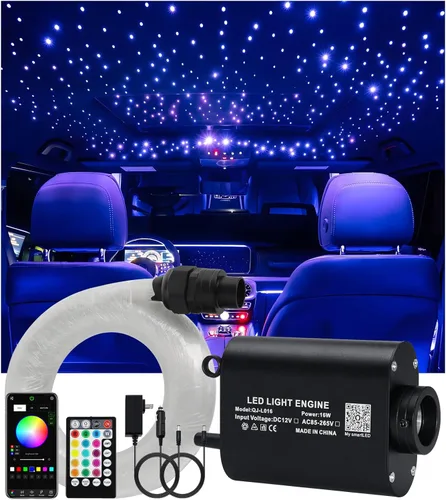 Miniatura 11 de 32W RGBW APP luces de fibra óptica, kit de luces de techo de estrella de tamaño pequeño, activadas por música, 450 piezas, 0.75mm, 9.8 pies/3m