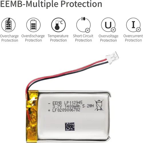 Miniatura 7 de EEMB Batería de polímero de litio 3.7V 1400mAh 112945 Lipo Batería recargable con conector JST de cable para altavoz y dispositivo inalámbrico