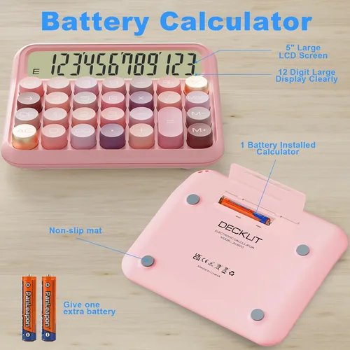Miniatura 3 de DECKLIT Calculadora de escritorio con batería, pantalla LCD extra grande de 12 dígitos, botones grandes fáciles de presionar, pantalla de Rosa