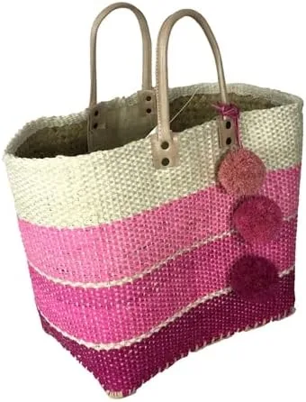 Miniatura 3 de Mar Y Sol Samana Ombre - Bolsa de playa con pompones y diseño de sisal