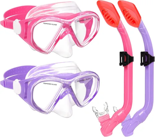 Miniatura 9 de 2 Sets Snorkeling Gear for Kids, Kids Snorkel Set for Ages 6-14, Dry Top Snorkel Mask Set for Youth Boys Girls Junior, Tempered Glass Diving