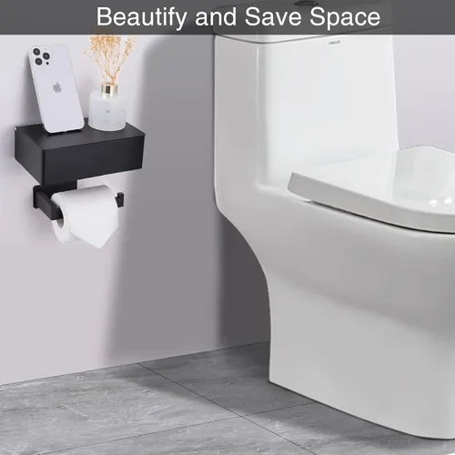 Miniatura 4 de Soporte de papel higiénico adhesivo con estante y almacenamiento, juego de soporte de rollo de papel higiénico montado en la pared y dispensador