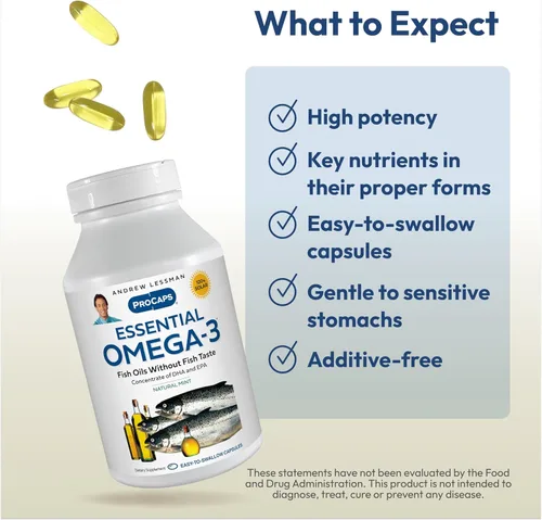Miniatura 4 de ANDREW LESSMAN Omega-3 menta esencial - 180 cápsulas blandas - Aceites omega-3 ultra puros y de alta potencia. Alto contenido de DHA, sin malestar