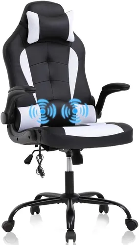 Miniatura 10 de Silla de oficina ergonómica para juegos de masaje, silla de escritorio con respaldo alto, silla ejecutiva de piel sintética con soporte lumbar, Rojo