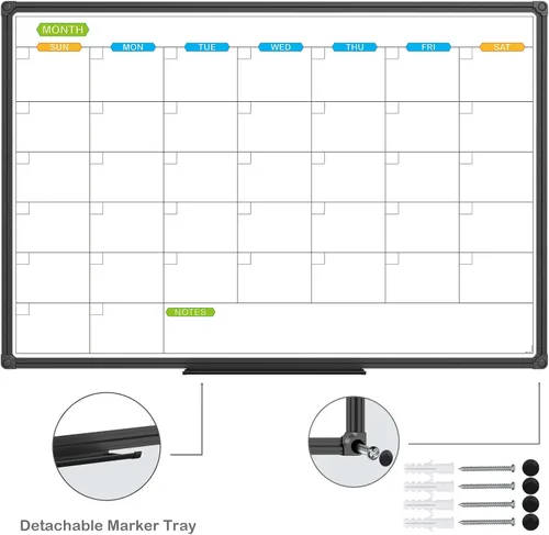 Miniatura 3 de JILoffice Calendario de Pizarra Blanca de Borrado en Seco - Calendario de Pizarra Blanca Magnética Mensual 36 X 24 Pulgadas, Paquete de 2, Marco