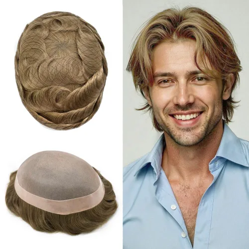 Miniatura 52 de Mens Toupee Hair Piece For Men Fine Mono Men Hair System Toupee For Men Hair Piece Real Human Hair System For Men Protesis Capilar Para Hombre 6x9