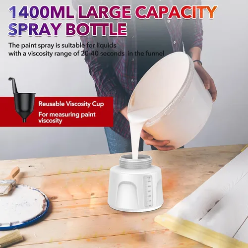 Miniatura 7 de Pulverizador de pintura de 1000 W para pintura de casa, pistola de pintura en aerosol de 32000 RPM con 3 patrones ajustables, pistola