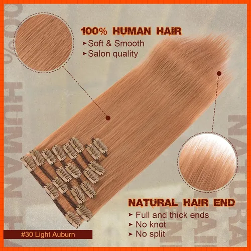 Miniatura 2 de Benehair Extensiones de cabello humano real con clip, extensiones de cabello humano real Remy con clip, 8 piezas de cabello natural Remy para cabeza