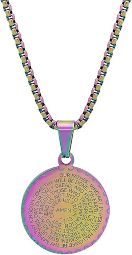 Miniatura 7 de Steeltime Stainless Steel Lords Prayer Necklace with Simulated Diamonds
