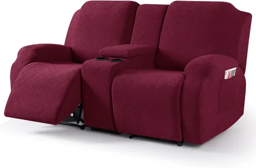 Miniatura 14 de VANSOFY Funda de sofá reclinable con consola central, funda elástica para sofá reclinable de 2 asientos, funda de sofá reclinable de jacquard