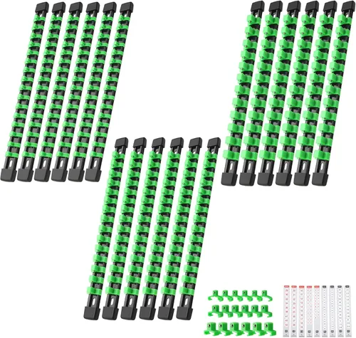 Reniteco Juego de organizador de llaves de vaso de 18 piezas, clips de 1/4 pulgadas x 96 clips, 90 clips de 3/8 pulgadas, clips de 1/2 pulgadas x 72