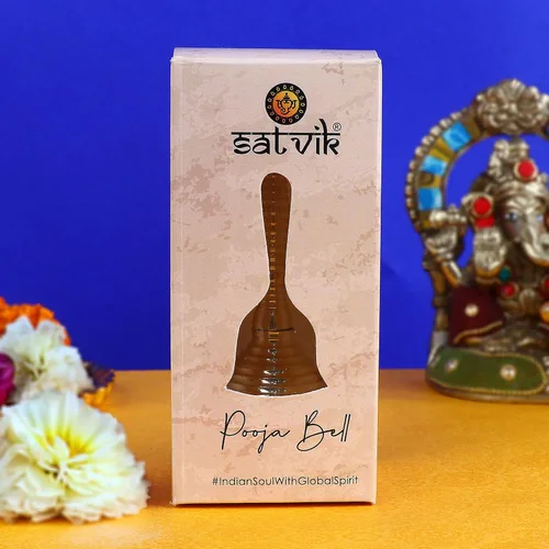 Miniatura 7 de SATVIK - 1 campana de latón de mano grande de 5.5 pulgadas para Puja, campanas tradicionales para mandir, ideal para Puja diario y regalo, sonido