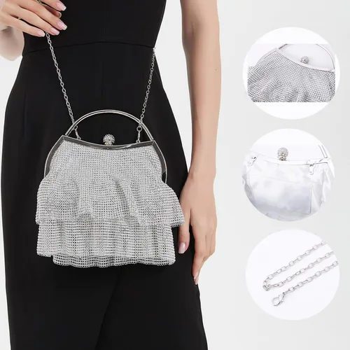 Miniatura 5 de SOIRRDBF Bolsa de bola de masa con diamantes de imitación, elegante y brillante, bolso de noche para mujer, mini embrague para boda, fiesta, club