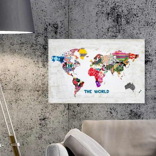 Miniatura 3 de The Oliver Gal Artist Co. Maps and Flags - Lienzo decorativo para pared, diseño hipster Mapa Mundi, decoración del hogar, 24 x 16 pulgadas, blanco