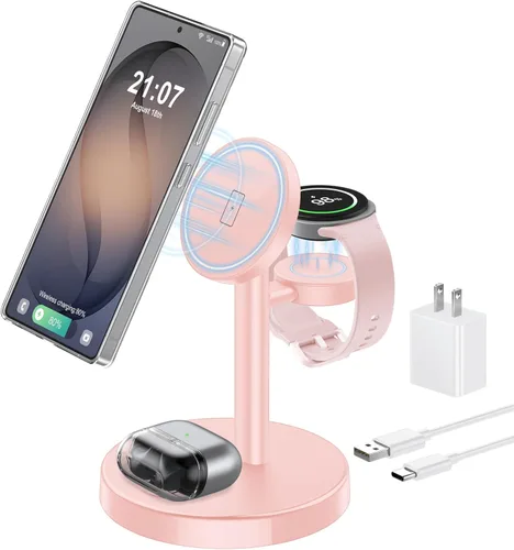 Miniatura 10 de Cargador inalámbrico magnético para Samsung, estación de carga súper rápida 3 en 1 compatible con MagSafe, soporte de cargador de teléfono para Negro