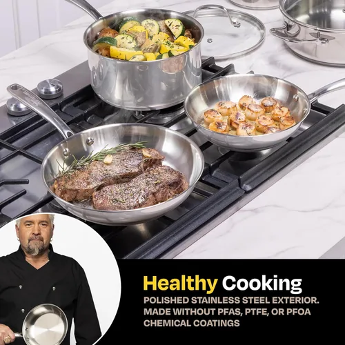 Miniatura 2 de Guy Fieri's Flavortown Juego de utensilios de cocina de acero inoxidable de 10 piezas - Incluye sartenes, cacerolas, sartén salteador y olla