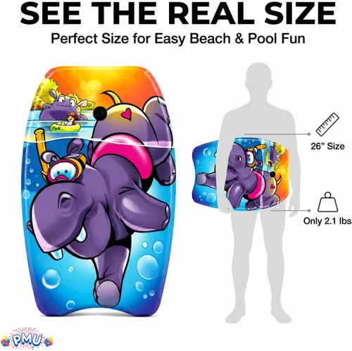 Miniatura 5 de PMU Bodyboard impreso de 26 pulgadas, correa de muñeca ligera, parte inferior lisa para playa, tabla de surf para niños, adolescentes y adultos