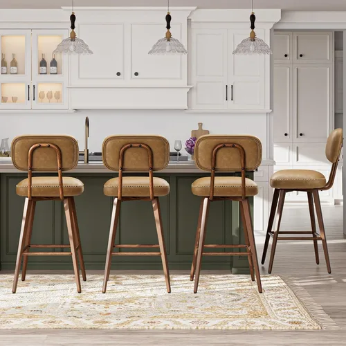 Miniatura 25 de MALOL 26“ PU Leather Swivel Bar Stools Set of 2, Mid Century Counter Height Bar Chairs with Low Back and Metal Legs, Modern Bar Stool Chair for