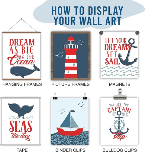 Miniatura 7 de Hadley Designs Decoración náutica de pared con 6 unidades, decoración náutica de habitación para niños, cuadros de barco y faro, decoración de pared