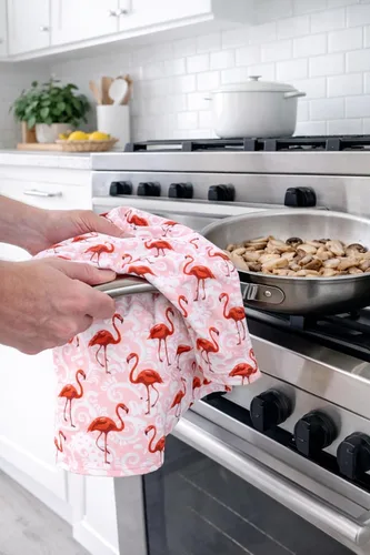 Miniatura 5 de Paquete de 1, 2 o 4 toallas de cocina vibrantes y coloridas/paños de cocina de flamenco para uso diario y decoración del hogar, diseño rojo