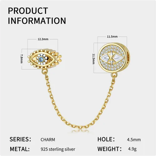 Miniatura 3 de Abalorios de plata de ley 925 para pulsera y joyería de la suerte, abalorios de Hamsa de Fátima, abalorios europeos compatibles con el mal de ojo