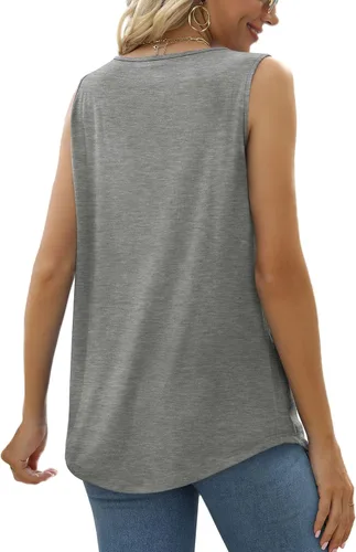 Miniatura 13 de Saloogoe - Camisetas sin mangas veraniegas para mujeres, plisadas con cuello cuadrado y dobladillo curvado, blusas de ajuste holgado con movimiento