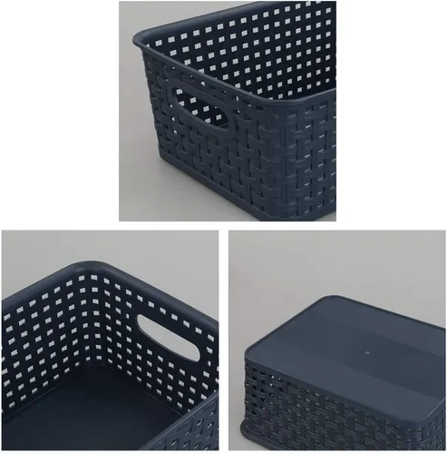 Miniatura 3 de Sandmovie Cestas de almacenamiento de tejido de plástico para cocina y baño, color azul marino, 6 paquetes