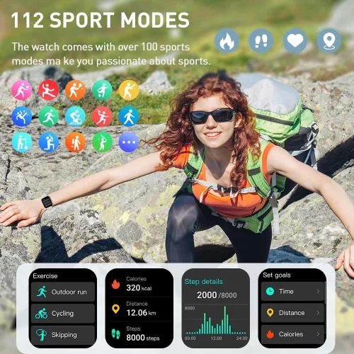Miniatura 5 de Reloj inteligente (responder/hacer llamada), reloj inteligente HD de 1,96" para hombres y mujeres, reloj de fitness 2025 con más de 110 modos