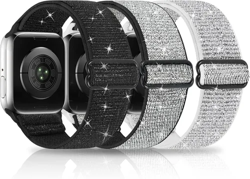 Paquete de 3 bandas elásticas brillantes compatibles con Apple Watch Band de 1.99 pulgadas, 1.49 pulgadas, 1.57 pulgadas, 1.57 pulgadas, 1.61