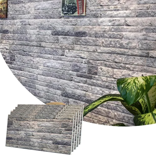 Miniatura 60 de Dundee Deco Paneles de pared 3D de ladrillo sintético, revestimiento de pared con aspecto de piedra roja, gris y marrón, espuma de poliestireno