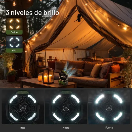 Miniatura 3 de Odoland Ventilador de campamento de 40000 mAh con luz LED, ventilador de escritorio oscilante a batería con control remoto y gancho, ventilador Verde