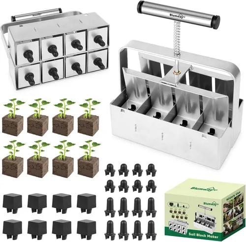 BlumWay Bloqueador de Suelo Mejorado, Bloqueador de Semillas de 8 Celdas, Fabricante Manual de Bloques de Suelo Quad de 2 Pulgadas con 3 Tipos de