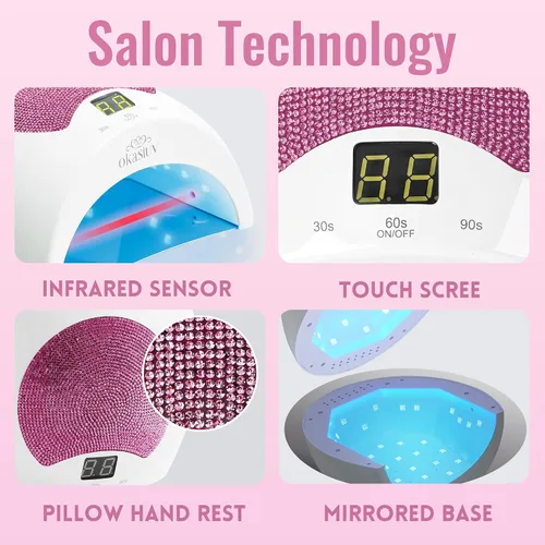 Miniatura 3 de Lámpara de uñas LED UV recargable con diseño de diamante y control táctil, 3 ajustes de temporizador, secado rápido para todos los esmaltes de gel