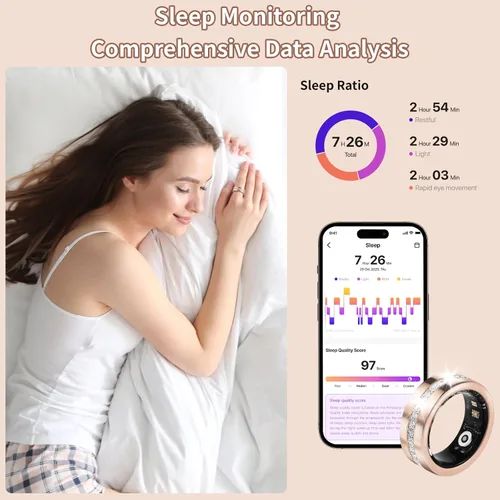 Miniatura 4 de Anillo Inteligente para Mujeres y Hombres - Rastreador de Salud y Fitness con Frecuencia Cardíaca, Oxígeno en Sangre, Monitoreo del Sueño, 128 Modos
