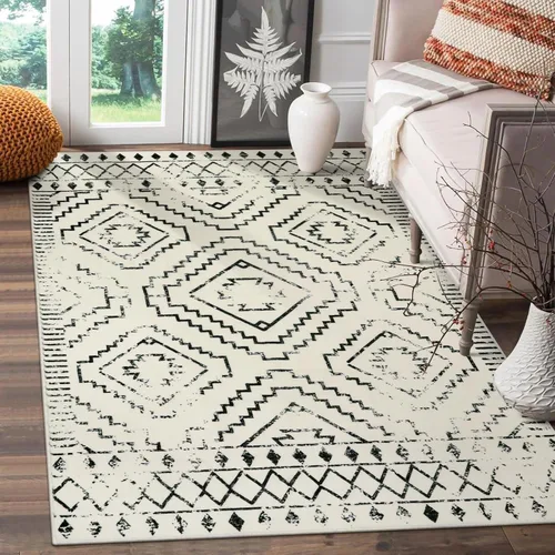 Miniatura 42 de Wonnitar Alfombra marroquí lavable de 5 x 7 pies, color negro, alfombra grande para sala de estar, antideslizante, bohemio, para dormitorio