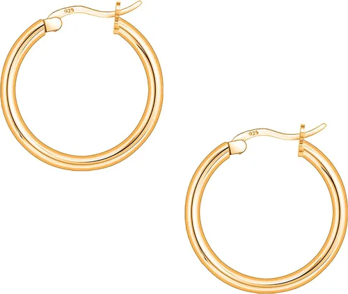 Miniatura 2 de Savlano Aretes redondos de plata de ley 925 Aretes de aro chapados en oro de 18 quilates para mujeres y hombres, vienen en 0.394 in a 0.984 in