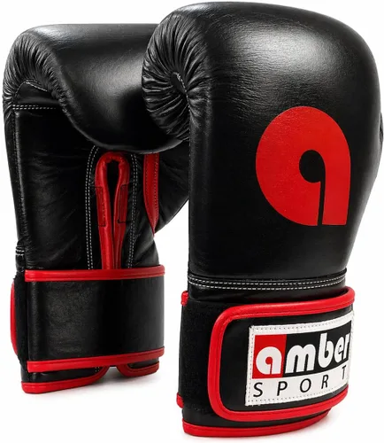 Amber Fight Gear Professional Leather Boxing Gloves – Hook & Loop Training Gloves for Muay Thai, Kickboxing & Sparring – Multi-Layered Foam