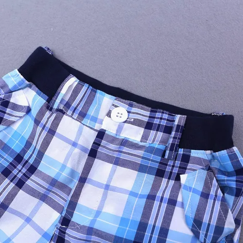 Miniatura 5 de MYGBCPJS Conjunto de 3 piezas para niño camisa a cuadros camiseta tirantes