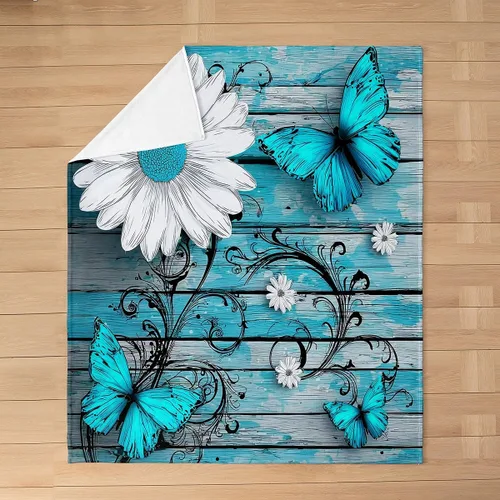 Miniatura 5 de Erosebridal Manta de mariposa para niñas, adolescentes y mujeres, manta de forro polar con flores rústicas, tamaño individual de 60 x 80 pulgadas