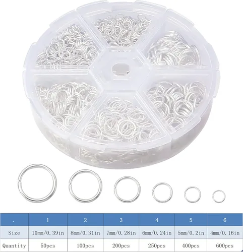 Miniatura 2 de 1600 piezas de anillos abiertos de plata para hacer joyas, juego de anillos de plata bañada en plata para joyería